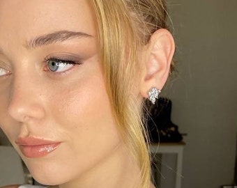 Cubic Zirconia studs, Bridal cluster, Fancy earrings, Wedding stud earrings, Shiny post Rhinestone earrings, Silver earrings For the bride