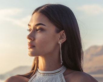 Long chain ear jackets, Minimalist earrings, Fringe Earrings, long earrings, Everyday earrings, Dainty ear jackets, Mix and match earrings