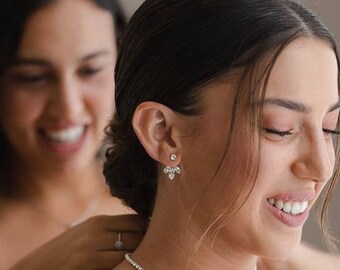 Ear Jacket earrings, Bride Front and back earrings, Gold Ear Jacket, Bridal Ear Jackets, Stud Earrings Modern bride, Bridal cluster earrings