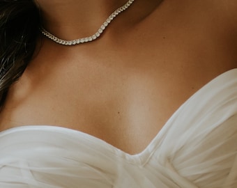 4 mm zirconia choker ,Tennis necklace, Diamond choker, Wedding Jewelry, Layering Necklace, Bridal rhinestone tennis choker, zirconia choker
