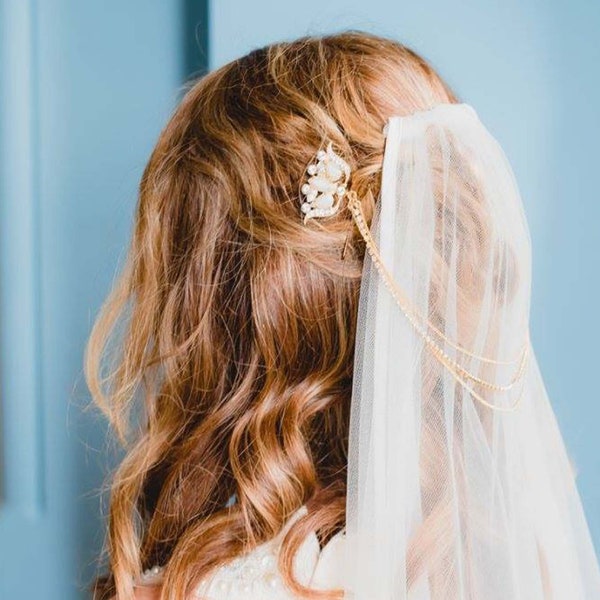 Gold chain headpiece, Boho Wedding Hair Combs, Bridal side chain Hair Combs, Rose Gold antique Hairpiece, Forehead Pearl crystal Hair chain