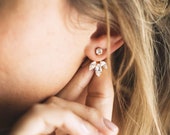 Bridal Ear Jacket, Delicate Minimal bride earrings, Gold Ear Jacket Wedding, Small Cluster Earring, Stud Earring, Modern Jewelry, CZ jackets