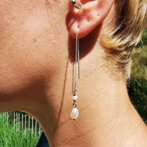 Pearl ear threaders, Thin Chain Earrings, Dangle pearl earrings, Sterling silver threaders, Minimalist Chain earrings, Thread earrings