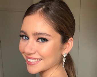 Geometric long earrings, Statement Earrings, Art deco dangle earrings, Zirconia crystal earrings, Bridal earrings, Fancy Earrings, Weddings
