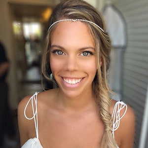 Bridal Hair Chain, Boho Bridal Headpiece, Forehead Jewelry, Bohomian CZ hair chain, Rhinestone Forehead Headband, Zirconia silver Headpiece