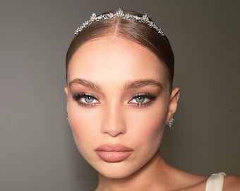 Tocado de corona de novia / Tiara de plata de novia / Tiara de boda de cristal / Accesorios para el cabello de novia / Tocado de circonita cúbica / Tocado de novia