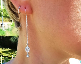 Boucles d'oreilles chaîne, enfileur d'oreille chaîne en argent, fil d'oreille CZ, boucles d'oreilles pendantes minimalistes, boucles d'oreilles enfileur en argent sterling, boucles d'oreilles de demoiselle d'honneur