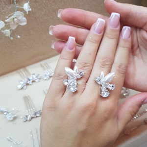 Zirconia Crystal Ring, Cocktail Ring, Elegant Ring, 2 Finger Ring, Double Ring, Trending Jewelry, Party ring, White crystal ring