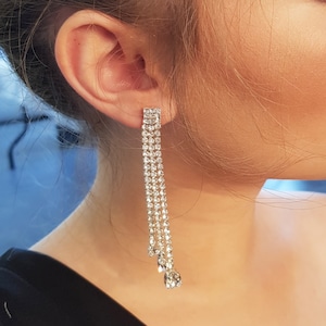 Crystal Fringe Earrings, Formal Jewelry, Zirconia crystal Drop Earrings, Silver Tassel earrings, long earrings, Wedding Chandelier Earrings