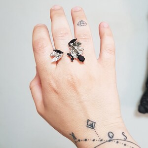Black ring, Cocktail Open ring, Statement party Ring, Adjustable Ring, two pieces ring, Oversize Ring Statement Chunky Big Ring Adjustable