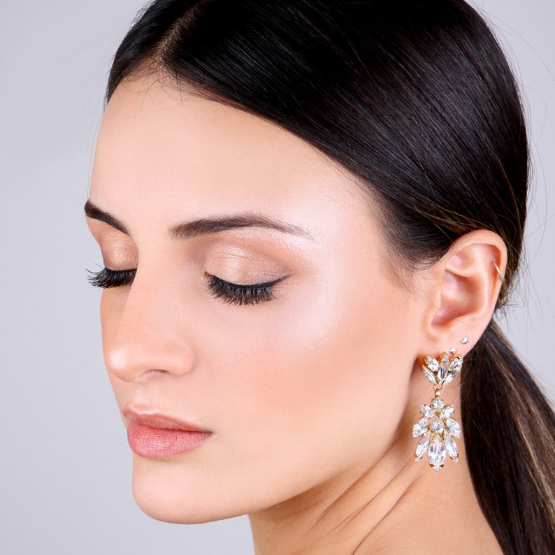 Bridal Earrings Crystal Gold Earrings Statement Earrings Etsy
