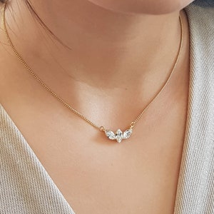 Bridal Necklace, Wedding Necklace, Marquise Crystal Necklace, Boho Wedding Jewelry, Gold Wedding Necklace, Bridesmaid Necklace, CZ Necklace