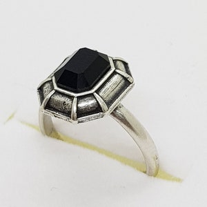 Vintage Emerald ring, Trending ring, Everyday ring, Boho style ring, Casual ring, Geometric crystal ring, Bohemian ring Oxidized silver ring Black