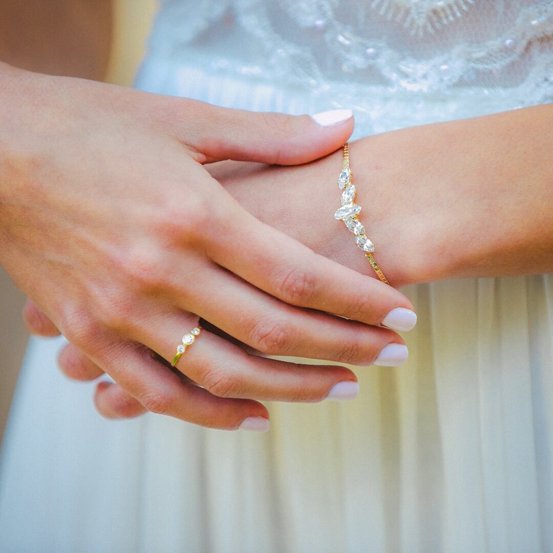 Gold CZ Bracelet, Wedding Bracelet, Gold Bridal Jewelry, Zirconia Bracelet, Bridal Bracelet ...
