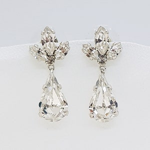 Bride Drop Earrings, European crystal Earrings, Romantic Wedding Jewelry, CZ Drop earrings, Dangle Wedding Earrings, Cubic Zirconia Earring Silver coating