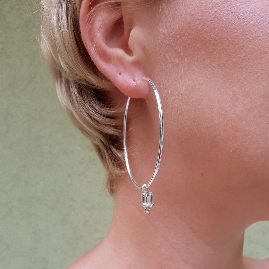 Buy Large Hoop Earrings With Charm, Oversized Boho Hoops, Thin