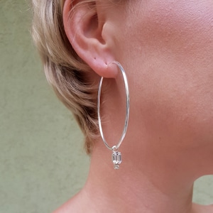 Large hoop earrings with charm, Oversized boho hoops, Thin Lightweight Hoop Earrings, Big silver hoops, Solid 925 Sterling Silver Hoops