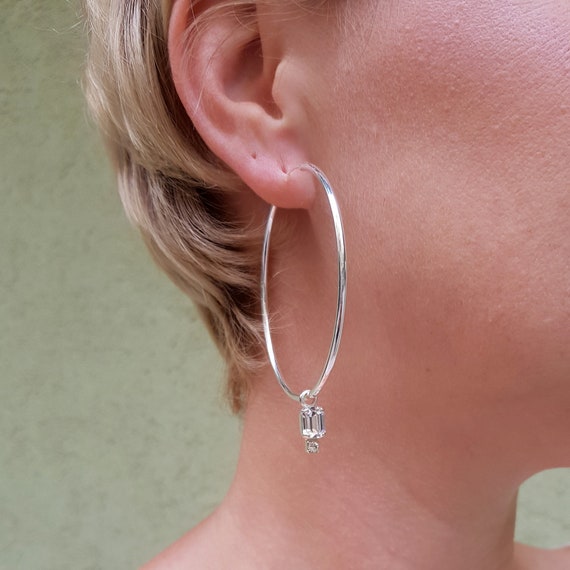 Buy Large Silver Hoop Earrings, Sterling Silver Hoops, Large Minimalist Hoop  Earrings, Big Silver Hoops, 40mm Hoop Earrings Online in India - Etsy