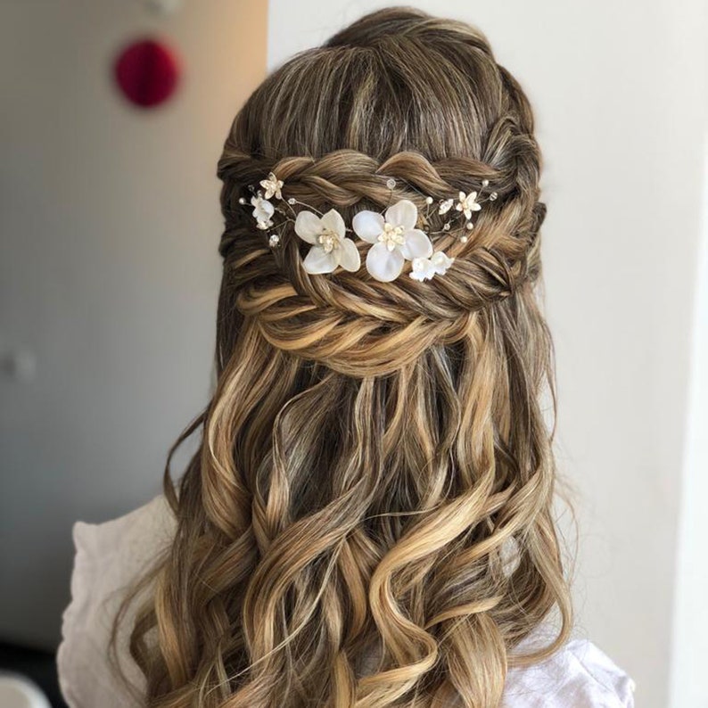 Silver Hair Piece Silver hair comb Bridal Silk Flower Weddings Flower hair accessories White Flower Hair Clip Bridal Hair accessories