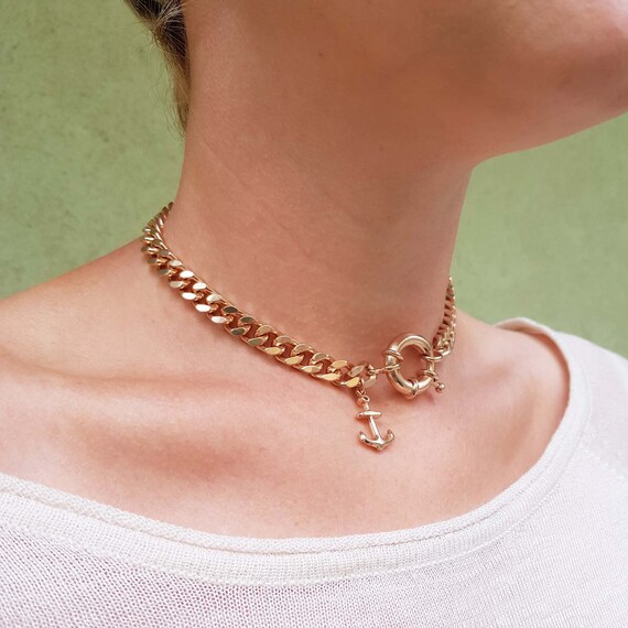 Chunky Gold Chain Necklace For Women - Thick Cuban Link Punk Statement Choker