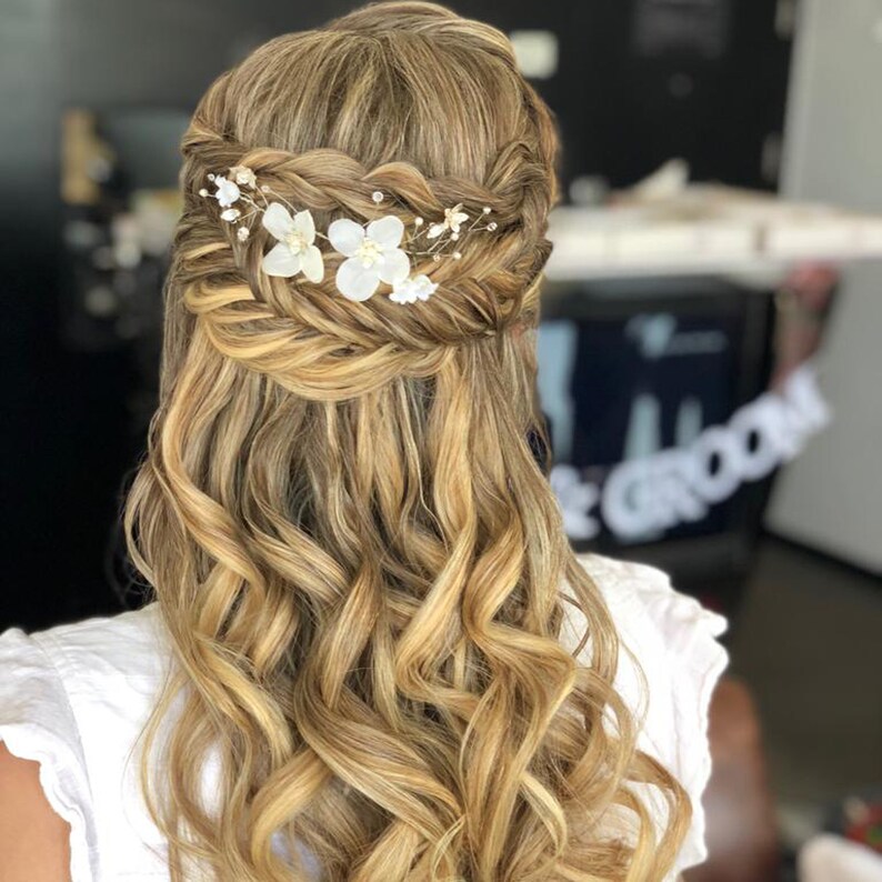 Silver Hair Piece Silver hair comb Bridal Silk Flower Weddings Flower hair accessories White Flower Hair Clip Bridal Hair accessories