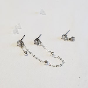 Two hole earrings, Double hole earring, Double piercing earrings, earring set, double ball earrings, Ear Threaders double Chain earrings image 7