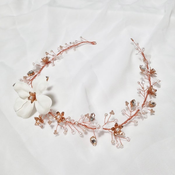 Braut Haarranke, Perlen Haarschmuck, Boho Blumen Haarkranz, Rosegold Haarschmuck, Rosegold Braut Haarkranz, Perlen Kopfschmuck