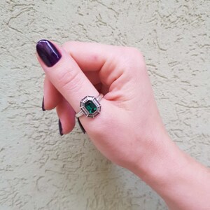 Vintage Emerald ring, Trending ring, Everyday ring, Boho style ring, Casual ring, Geometric crystal ring, Bohemian ring Oxidized silver ring image 6