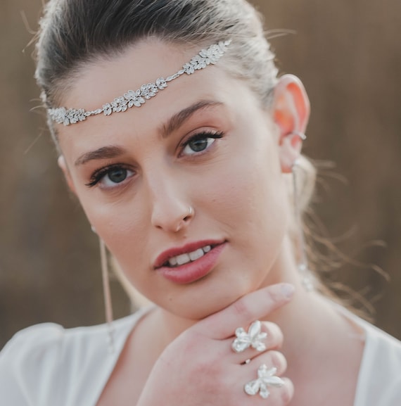 Silver Forehead Band Boho Bride Wedding Hair Accessories Forehead Headband Wedding Bride Headband Rhinestone Forehead Bride Accessories Etsy