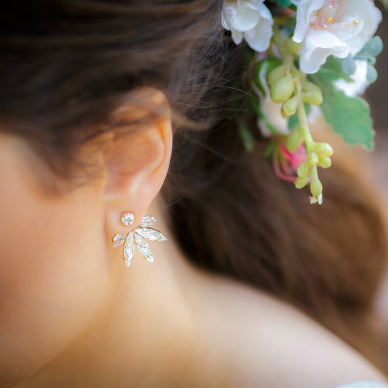 Spike Ear Jackets earrings, Cubic Zirconia Earring, Silver earrings, Crescent Bridal earrings, Double sided earrings, front back earrings image 7
