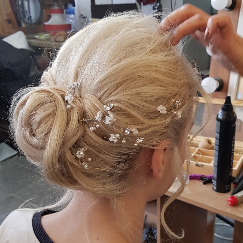 Bridal Hair Accessories, White Flower bridal hair pins, Wedding hair pin, silk flower hair pin, Bridal Hair Clip, Boho Bride Jewelry wedding image 4