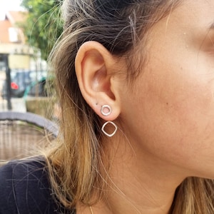 Silber Ohrjacken, Geometrische Ohrringe, Hohlkreis Ohrstecker, 2 Stück Ohrringe, Ohrringe Vorder- und Rückseite, Ohrjacke Ohrringe, Handgemacht