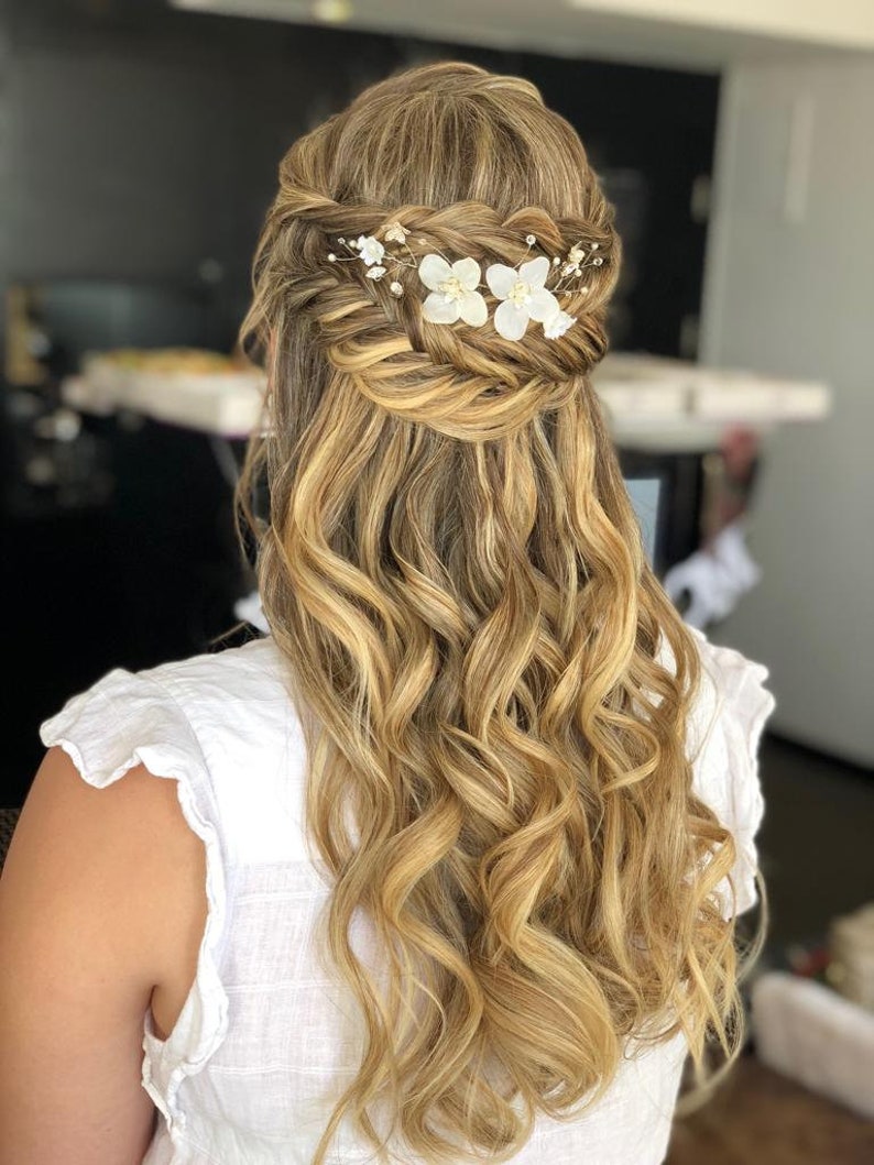 Silver Hair Piece Silver hair comb Bridal Silk Flower Weddings Flower hair accessories White Flower Hair Clip Bridal Hair accessories