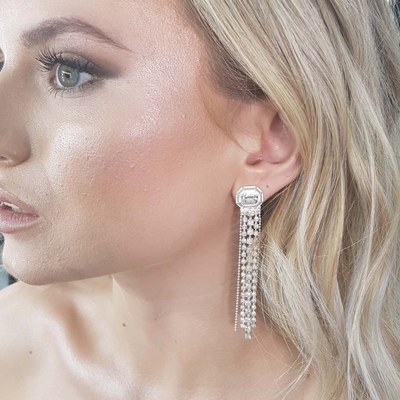 thumbnail image 2 of Mecresh Slver Rhnestone Crystal Brdal Chandeler Long Tassels Dangle... 2 of 14
