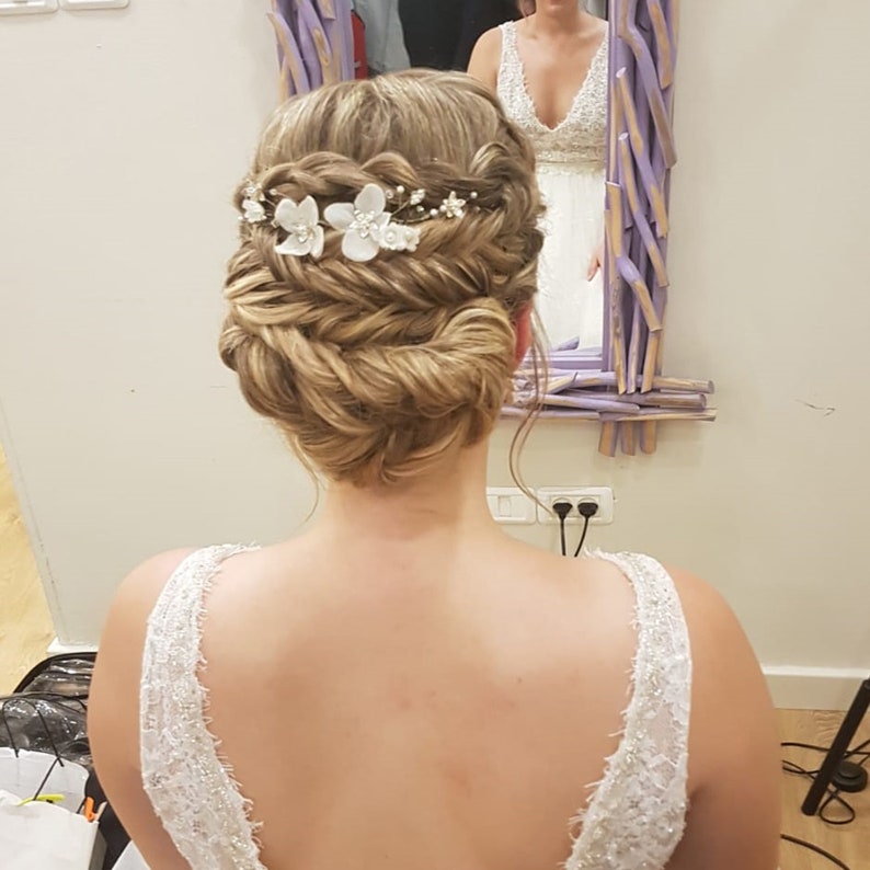Silver Hair Piece Silver hair comb Bridal Silk Flower Weddings Flower hair accessories White Flower Hair Clip Bridal Hair accessories