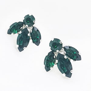 Emerald earrings, Emerald post earrings, Petite earrings, Zirconia Cluster earring, women Green earrings, Gift for her, Bridesmaids earrings
