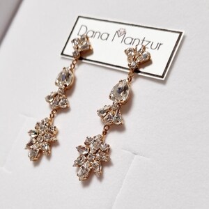 Rose gold long crystal earrings