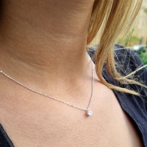 Solitaire Diamond Necklace, CZ Necklace Sterling Silver, Dainty Solitaire Necklace, Zirconia necklace, Simple necklace, Crystal necklace