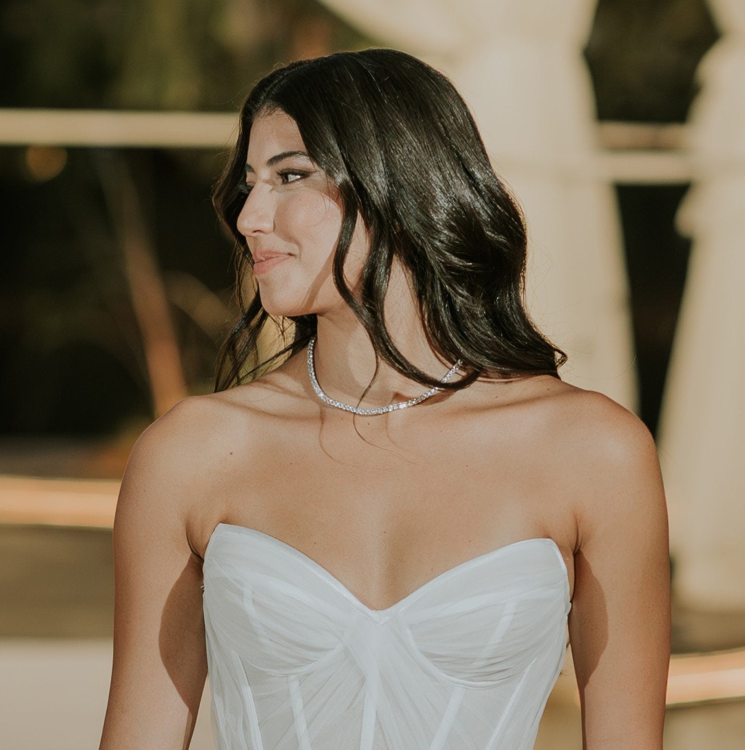 COOLSTEELANDBEYOND Collana Lunga A Girocollo Con Perle Sintetiche E Catena In Lega, Bianco E Champagne, Per Abiti Da Sera, Nozze E Banchetti