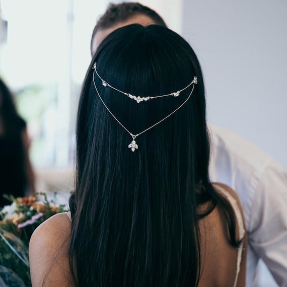 silbar Latón constantemente Cadena de pelo nupcial novia boho accesorios para el cabello - Etsy México