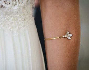 Arm cuff bracelet, Bridal Gold Bracelet, Crystal gold cuff, Gold Cuff Bracelet, Zirconia Crystal Bracelet, Bridal Bracelet, Open Cuff, CZ