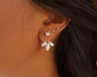 Pearl Ear Jacket Earrings, Pearl Earrings, Bridal earrings, Front and Back earrings, Pearl Jewelry, Modern Earrings, Trendy Wedding Earrings