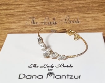 Bracciale in oro rosa, braccialetto da polso CZ, braccialetto nuziale, braccialetto nuziale con strass, gioielli nuziali in oro rosa, braccialetto nuziale in cristallo