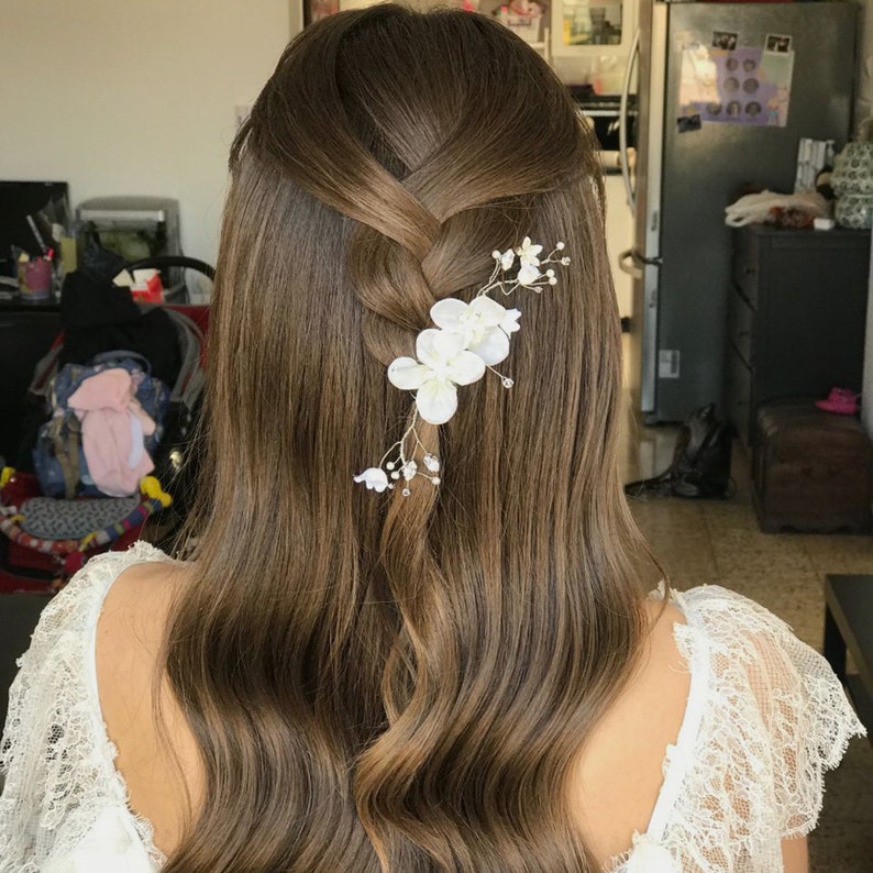 Silver Hair Piece Silver hair comb Bridal Silk Flower Weddings Flower hair accessories White Flower Hair Clip Bridal Hair accessories