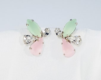 SALE colorful earrings, CZ Jewelry, Colorful Bridal Earrings, Mint Wedding, Blush pink earring, Cluster Wedding Earrings, Mint Earrings