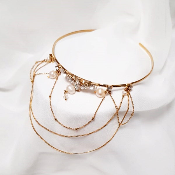 Boho arm cuff bracelet, Greek Goddess Upper Arm Bracelet, Gold Upper Arm Cuff Wide arm bracelet, Rhinestone crystal bracelet, Chain bracelet