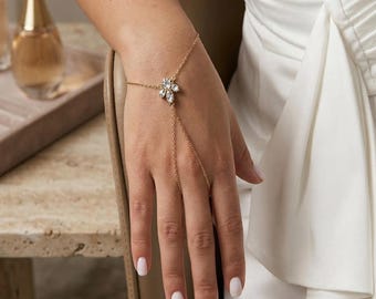 Crystal Ring bracelet, Hand Chain bracelet, Bridal Ring Bracelet, Hand Ring Gold Handlet Bracelet, Chain Gold Ring Bracelet, Bride hand ring