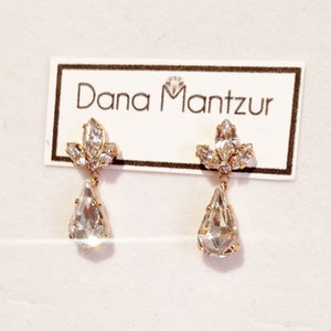 Bride Drop Earrings, European crystal Earrings, Romantic Wedding Jewelry, CZ Drop earrings, Dangle Wedding Earrings, Cubic Zirconia Earring Rose gold coating