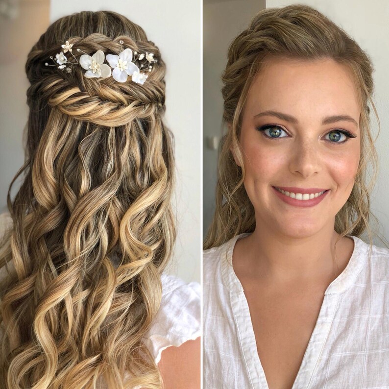 Silver Hair Piece Silver hair comb Bridal Silk Flower Weddings Flower hair accessories White Flower Hair Clip Bridal Hair accessories