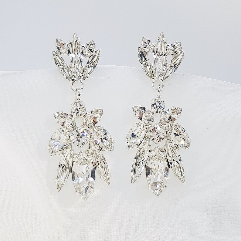 Bridal Earrings Silver Bridal Crystal Earrings Dangle - Etsy